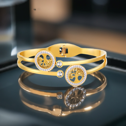 Brazalete Excellence del Árbol de la Vida - Oro 18k y Cristales de Austria