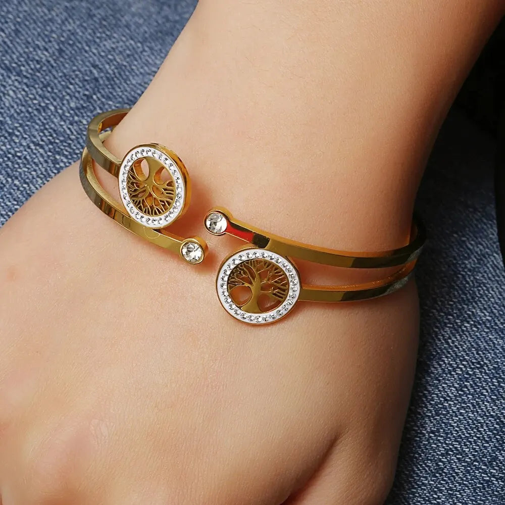 Brazalete Excellence del Árbol de la Vida - Oro 18k y Cristales de Austria